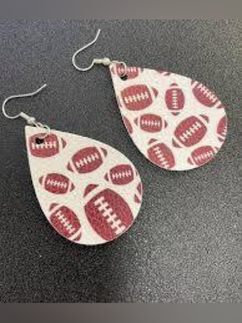 Kids Football Print Teardrop Earrings - Maroon and White